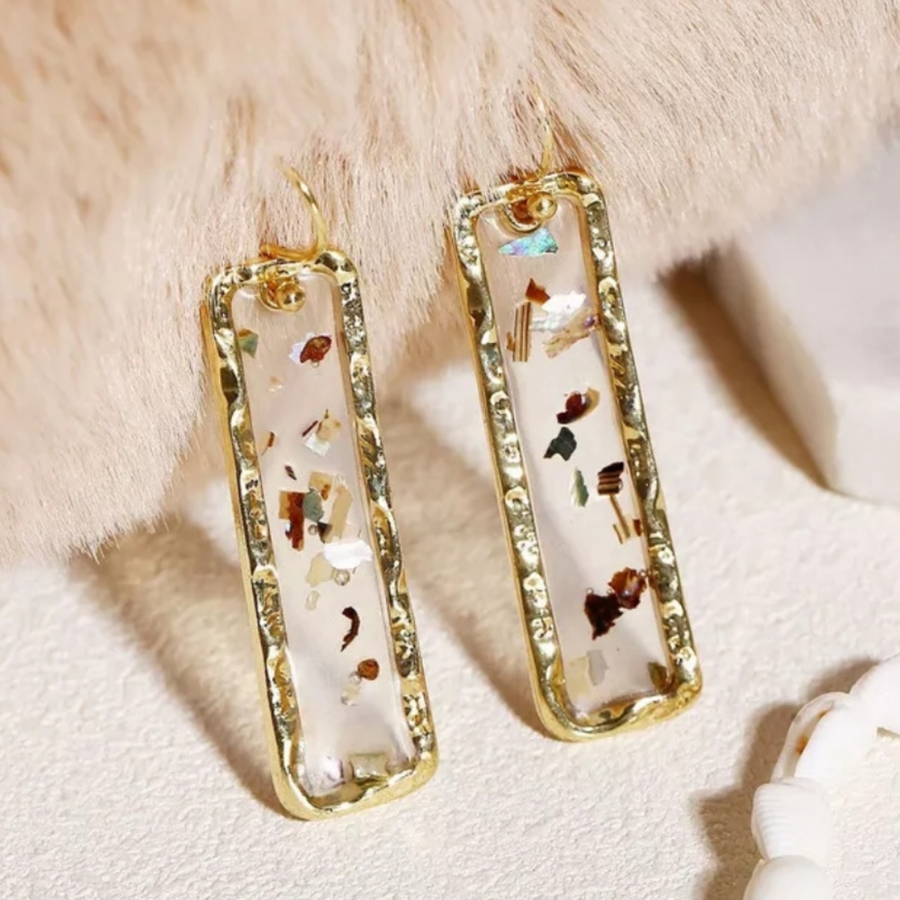 Abalone Speckle Acrylic Drop Pendant Earrings - Picture 3 of 5